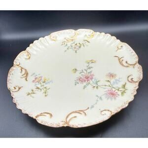 Antique LS&S Limoges France 8.5" Plate Gold Scroll Scalloped Floral Luncheon